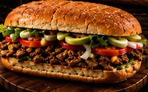 Torta en pan tostado con carne, lechuga, jitomate y cebolla